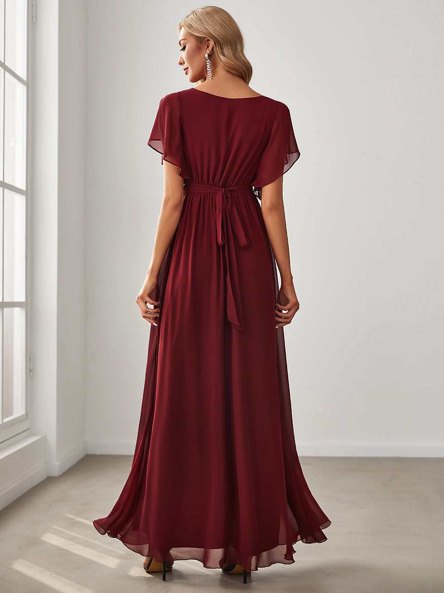 Größe Nach Maß Plissee-Abendkleid in A-Linie mit Taillenbund #farbe_Burgundy