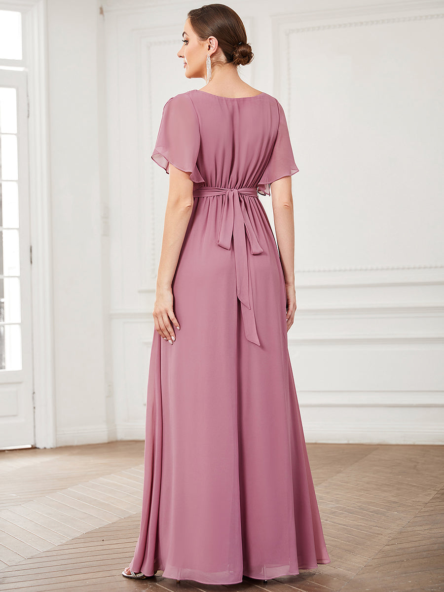 Größe Nach Maß Plissee-Abendkleid in A-Linie mit Taillenbund #farbe_Orchid