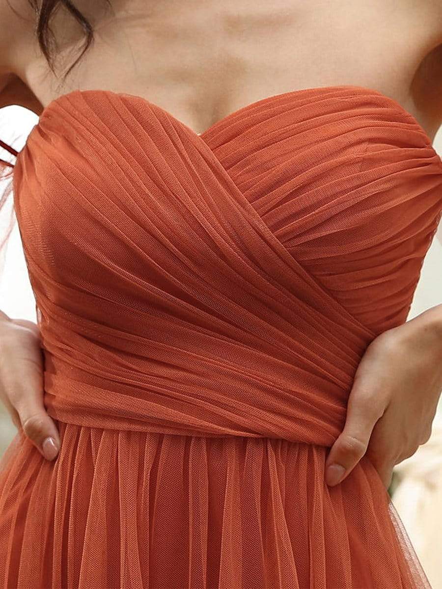 Schulterfreies plissiertes Tüll-Abendkleid mit Herzausschnitt #Farbe_Gebrannte Orange