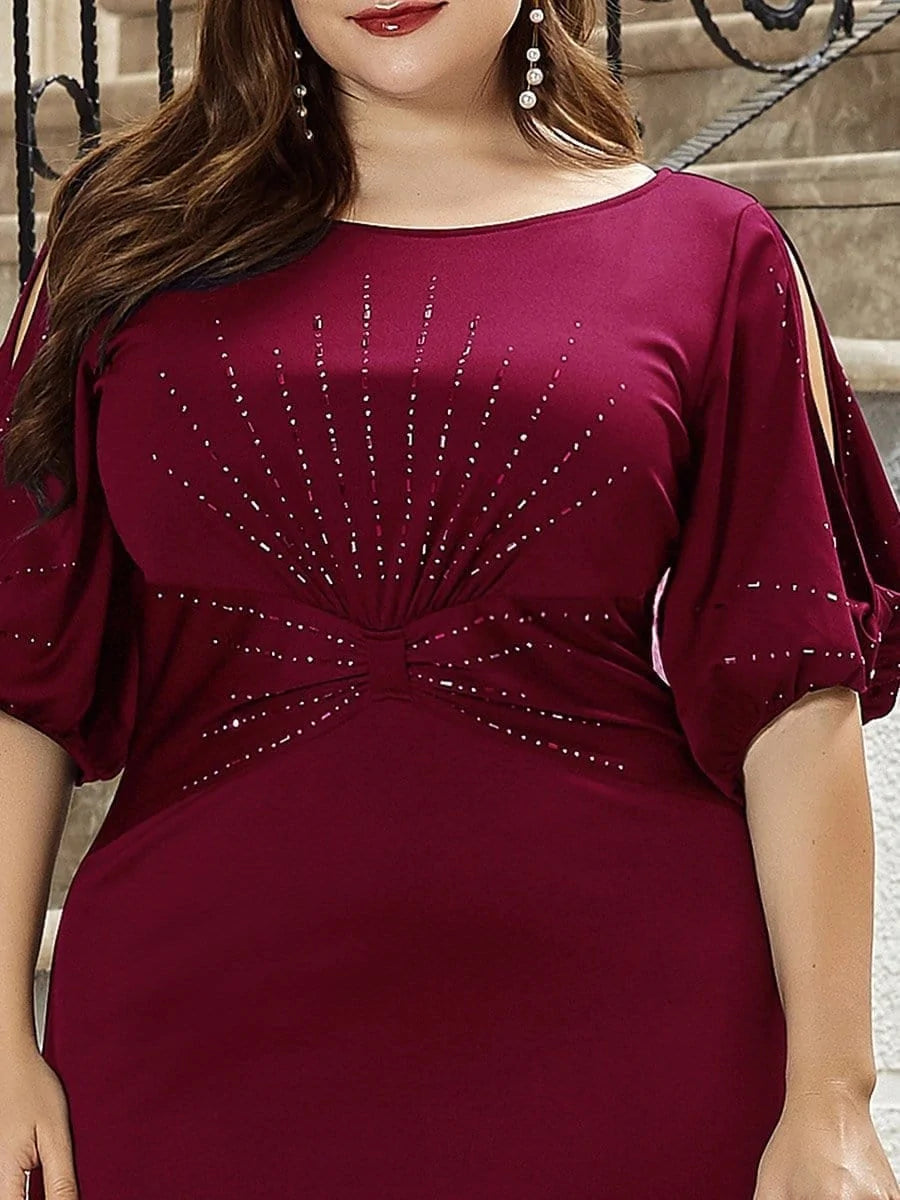 Color=Burgundy | Plus Size Trendy Bodenlanges Abendkleid Mit Rundem Hals Für Frauen 00544-Burgundy 10