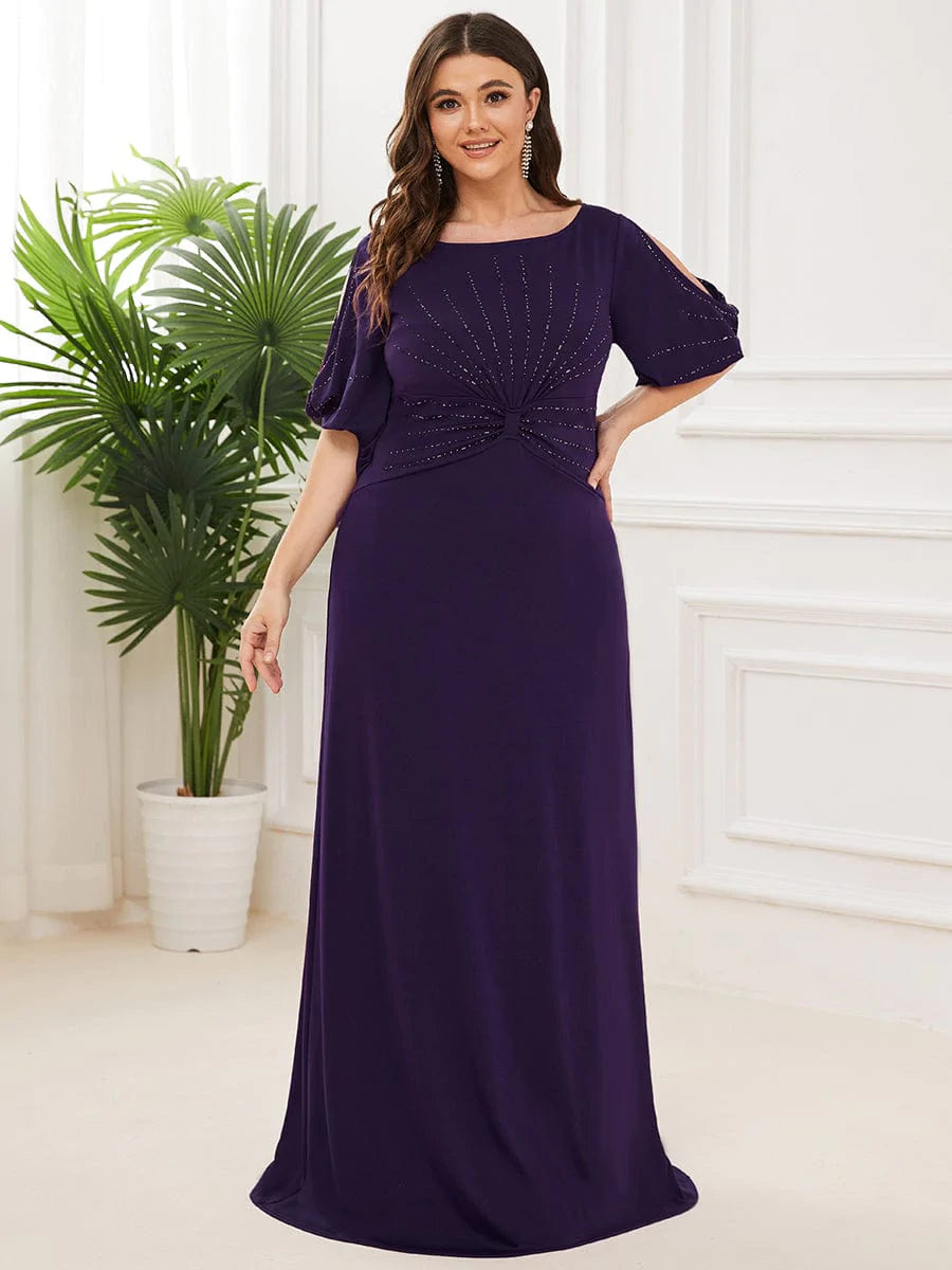 Color=Dunkel Violett | Plus Size Trendy Bodenlanges Abendkleid Mit Rundem Hals Für Frauen 00544-Dunkel Violett 9