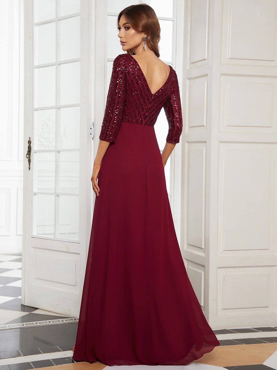 Größe Nach Maß Sexy V-Ausschnitt A-Linie Pailletten Abendkleid 00751 #farbe_Burgundy