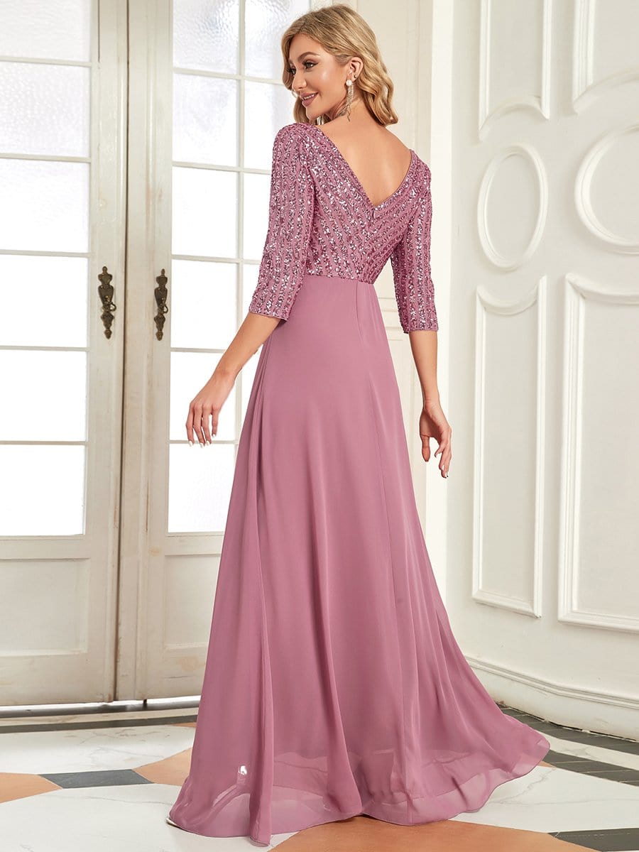 Größe Nach Maß Sexy V-Ausschnitt A-Linie Pailletten Abendkleid 00751 #farbe_Orchid