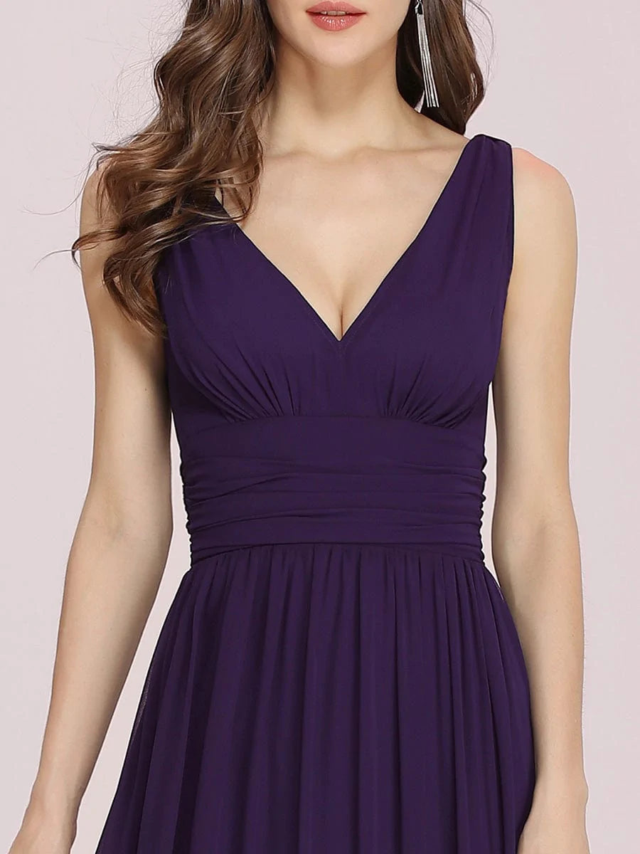Größe Nach MaßDamen V-Ausschnitt Lange Chiffon Abendkleider Festkleider 09016 #farbe_Dunkel Violett