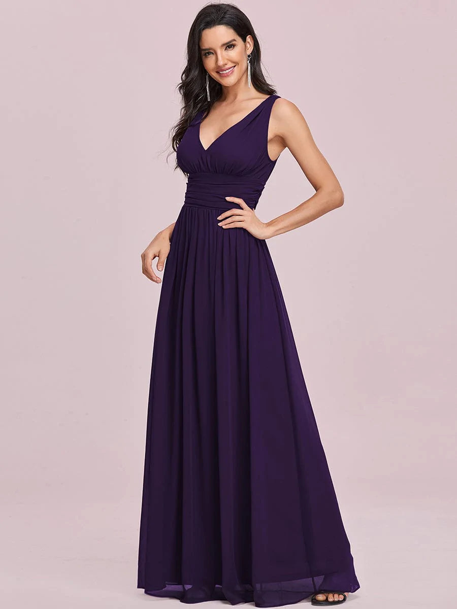 Größe Nach MaßDamen V-Ausschnitt Lange Chiffon Abendkleider Festkleider 09016 #farbe_Dunkel Violett