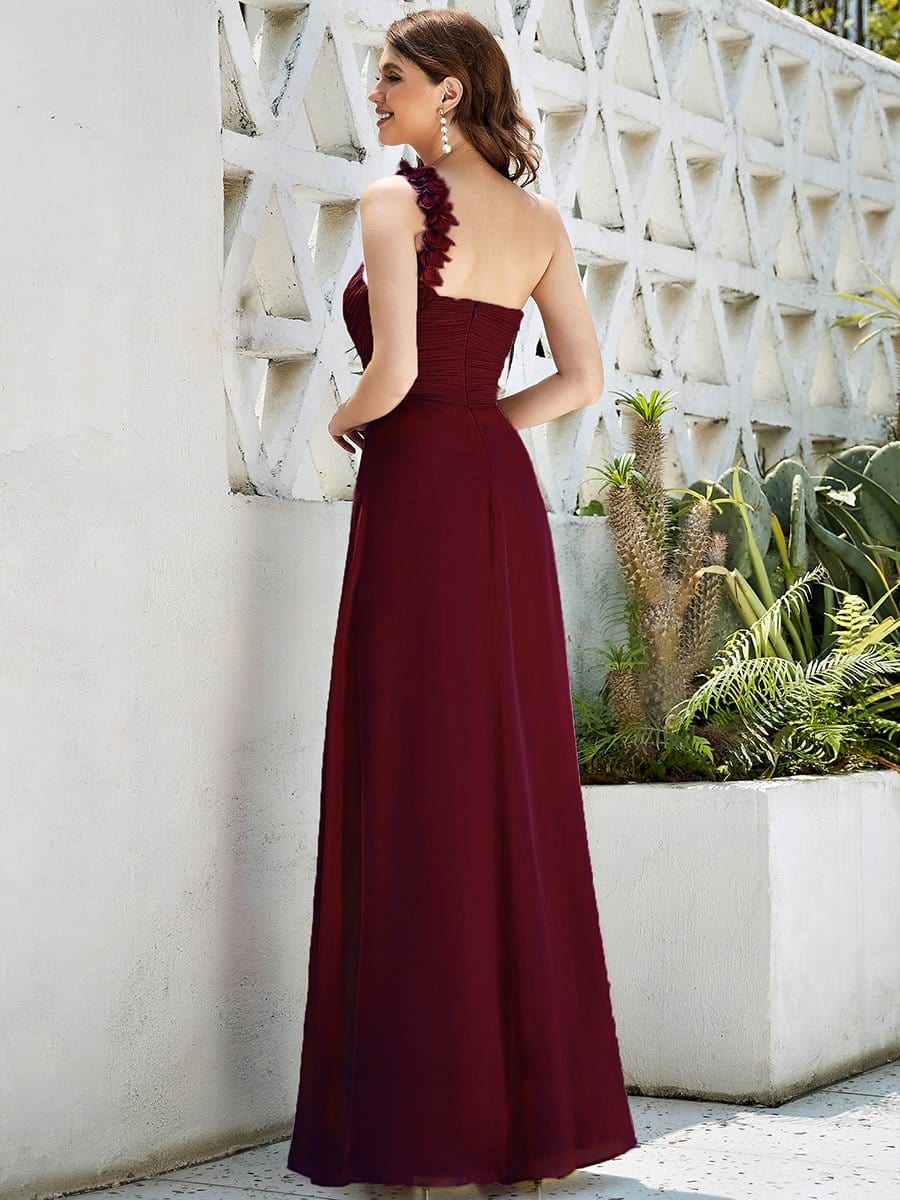 Größe Nach Maß Blumen One Shoulder Chiffon Maxi Abendkleider 09768 #farbe_Burgundy