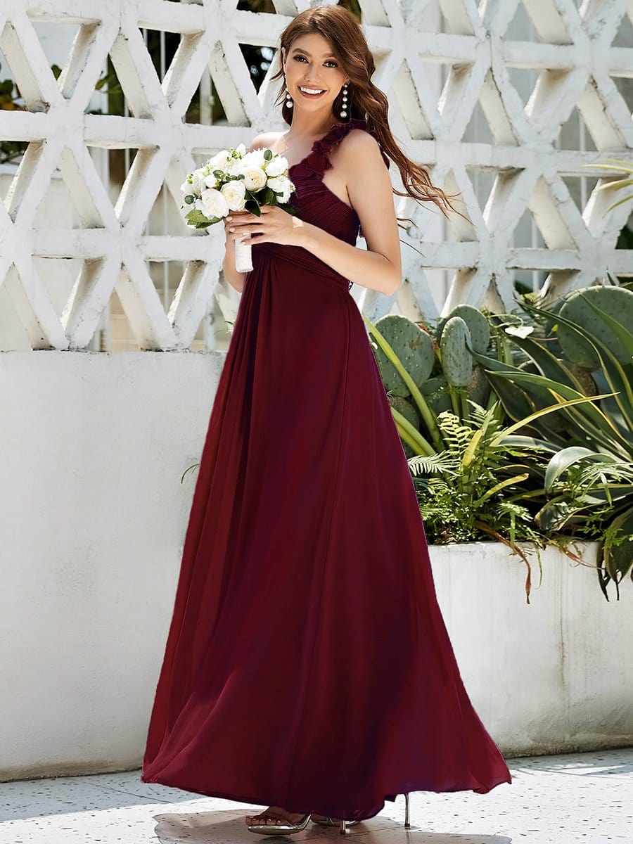 Größe Nach Maß Blumen One Shoulder Chiffon Maxi Abendkleider 09768 #farbe_Burgundy