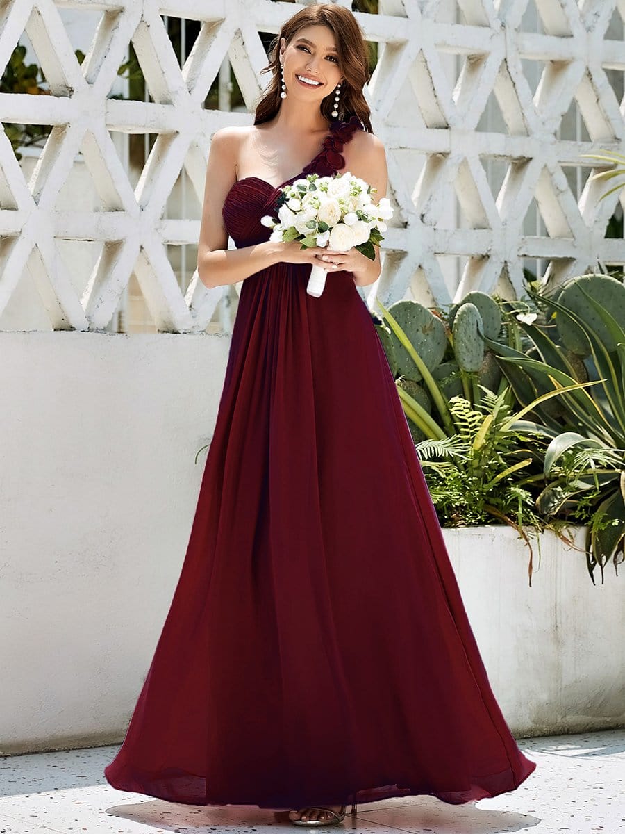 Größe Nach Maß Blumen One Shoulder Chiffon Maxi Abendkleider 09768 #farbe_Burgundy