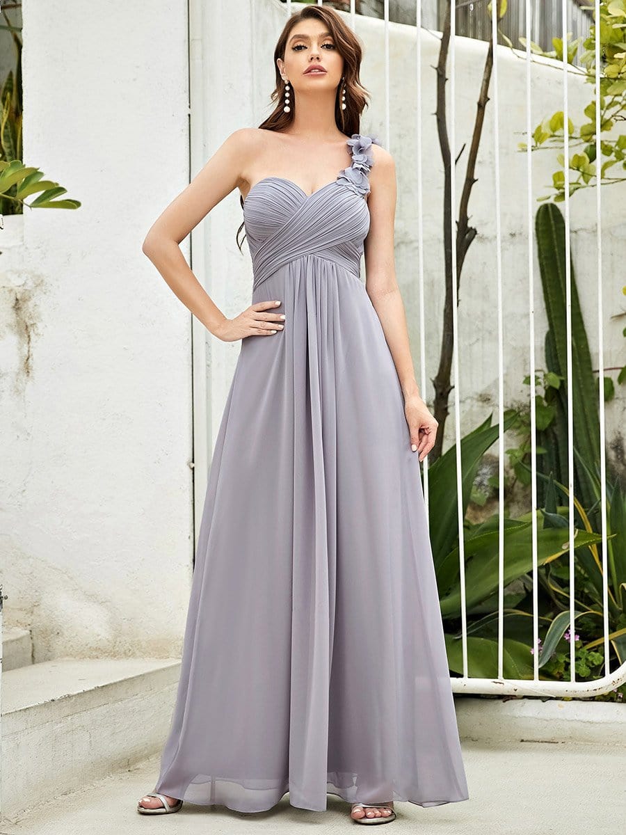 Größe Nach Maß Blumen One Shoulder Chiffon Maxi Abendkleider 09768 #farbe_Grau