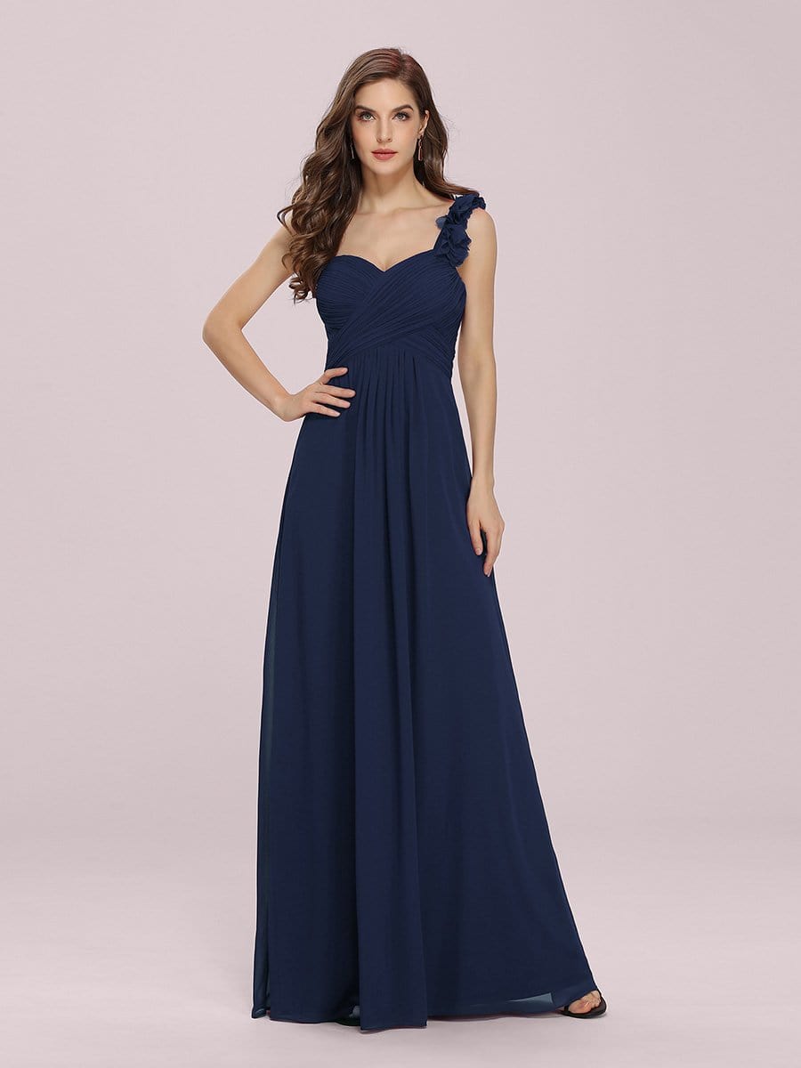 Größe Nach Maß Blumen One Shoulder Chiffon Maxi Abendkleider 09768 #farbe_Navy Blau