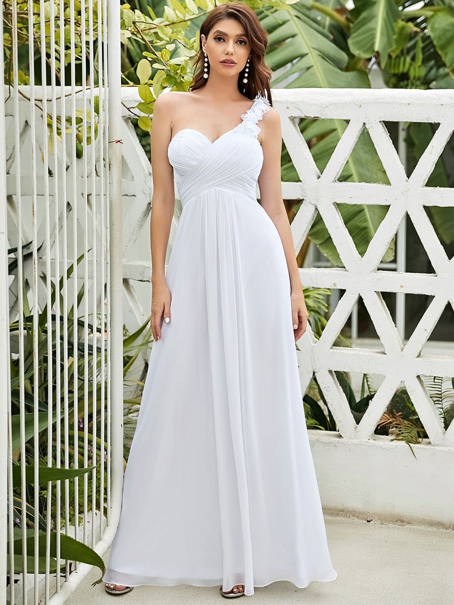 Größe Nach Maß Blumen One Shoulder Chiffon Maxi Abendkleider 09768 #farbe_Weiss