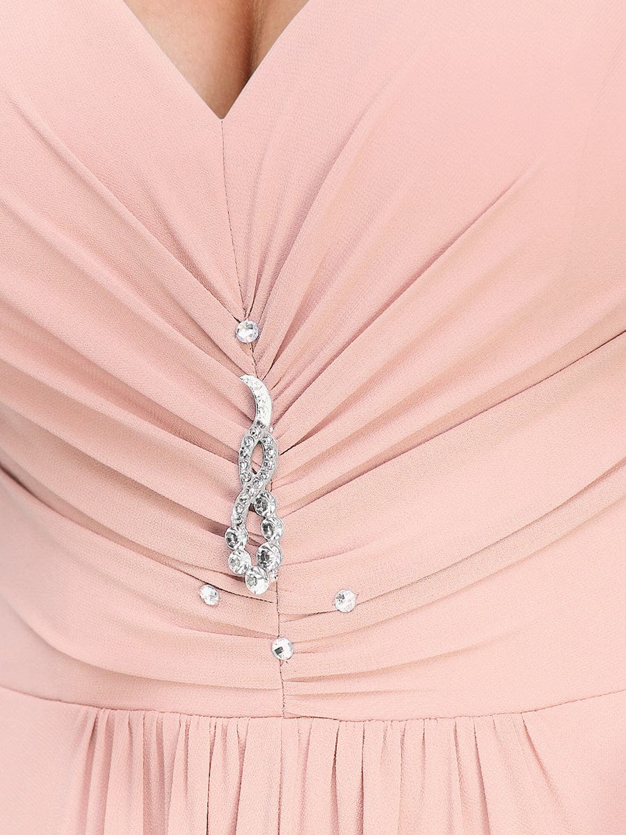Größe Nach Maß V-Ausschnitt Chiffon Schulterfrei Abendkleider #farbe_Rosa