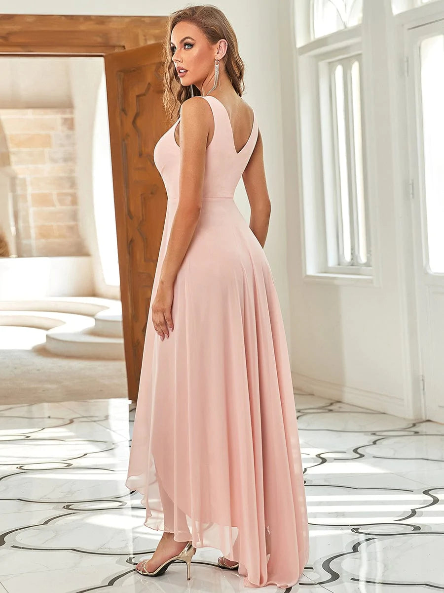 Größe Nach Maß V-Ausschnitt Chiffon Schulterfrei Abendkleider #farbe_Rosa
